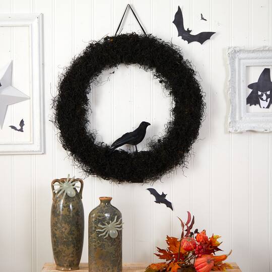 30" Halloween Black Raven Twig Wreath